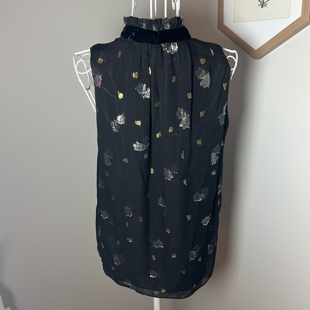 Rebecca Taylor Silk Scattered Tulip Velvet Metallic Top Size 10 Holiday Festive - Picture 3 of 7